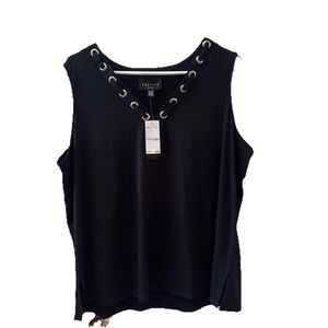 Sleeveless Women’s Top Shirt gold eyelets True Navy Blue Size 1X